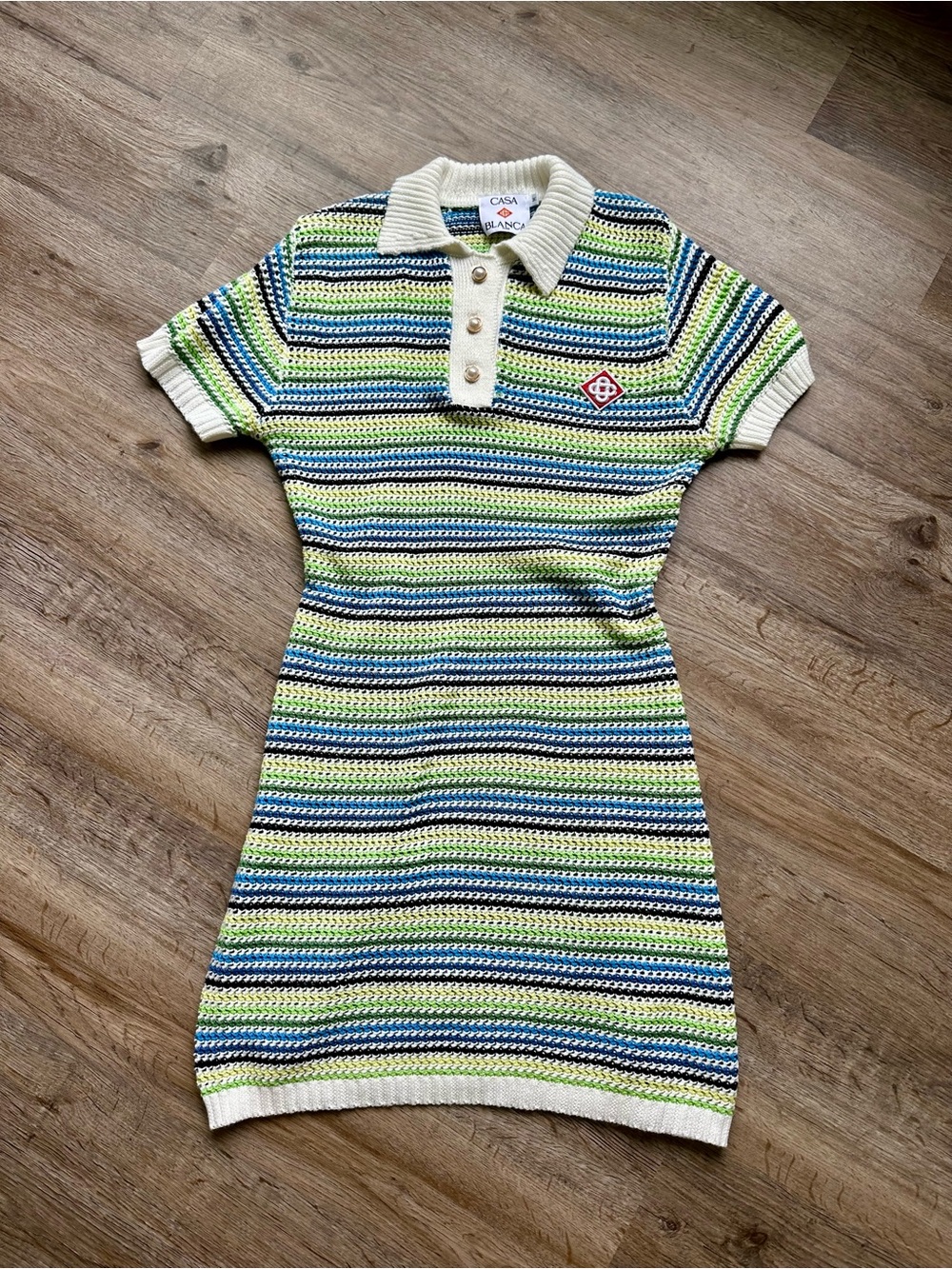 Casa Blanca Green Striped Knit Polo Mini Dress